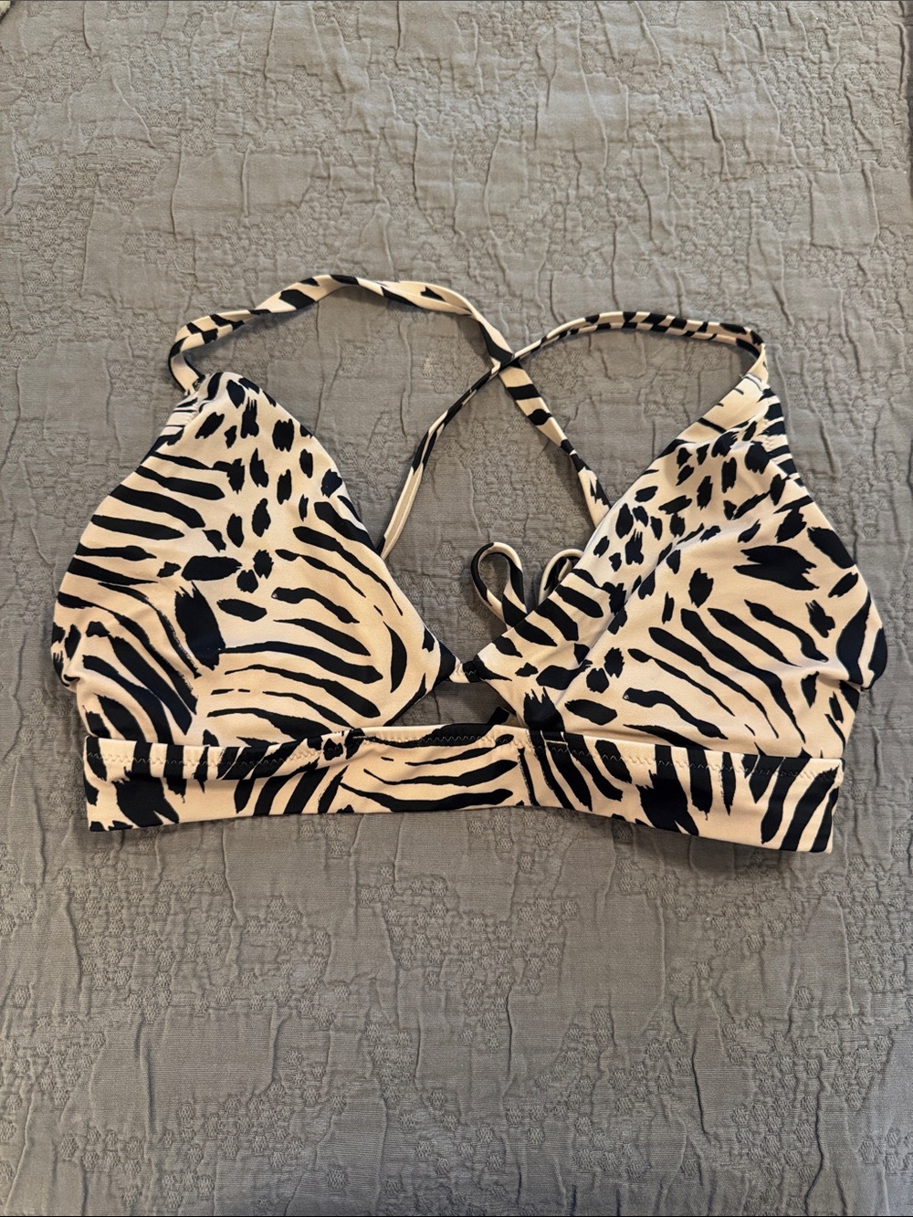 Shade & Shore Black and Cream Zebra Print Bikini Top